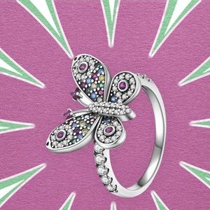 Size 6.5 sterling silver butterfly pavé rhinestone ring